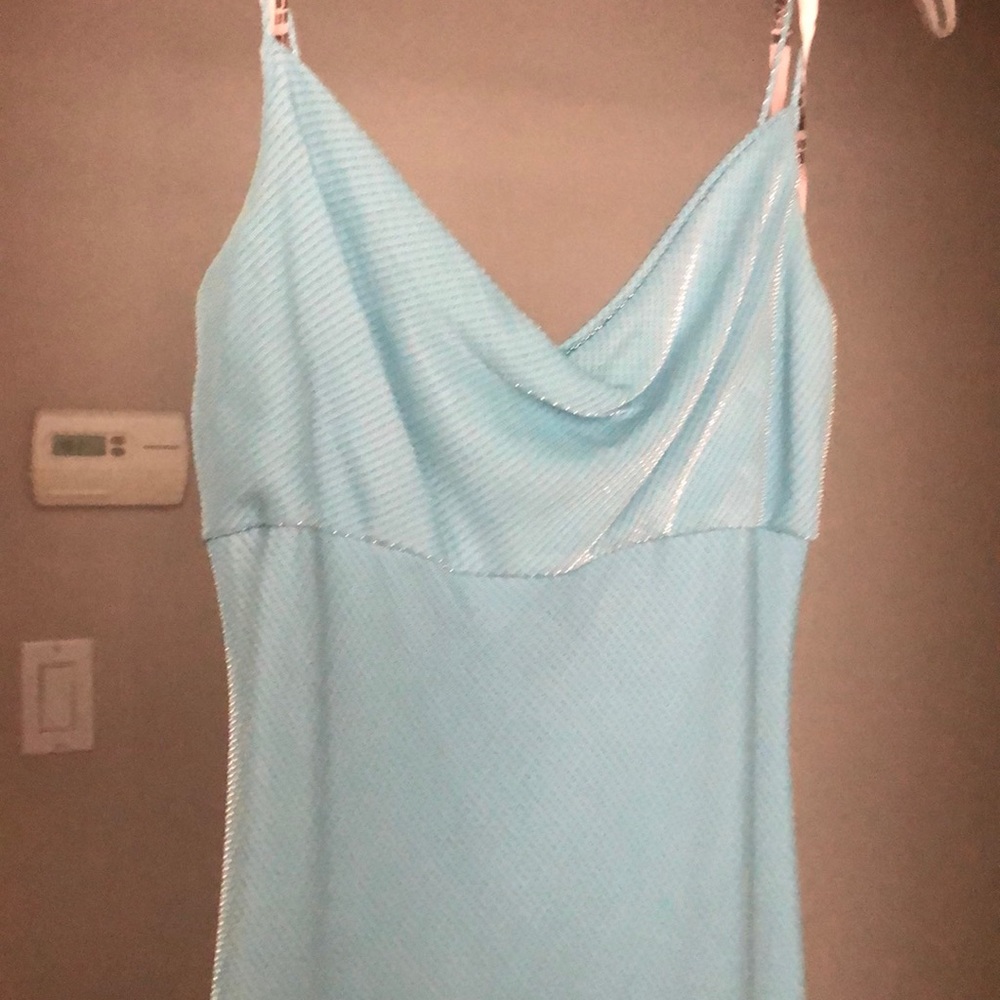 Glitter blue long maxi dress with straps.